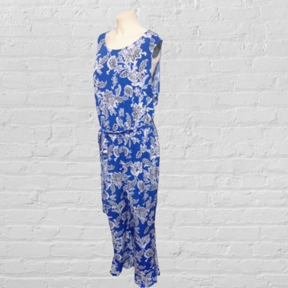 Vince Camuto Blue and White Floral Print Sleeveless Jumpsuit Size 2X - Picture 6 of 13